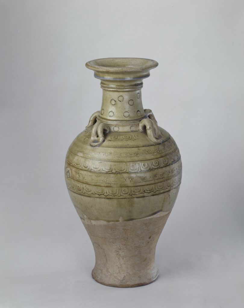 图片[1]-Huainan kiln celadon glaze four-series flasks with lotus petal pattern-China Archive